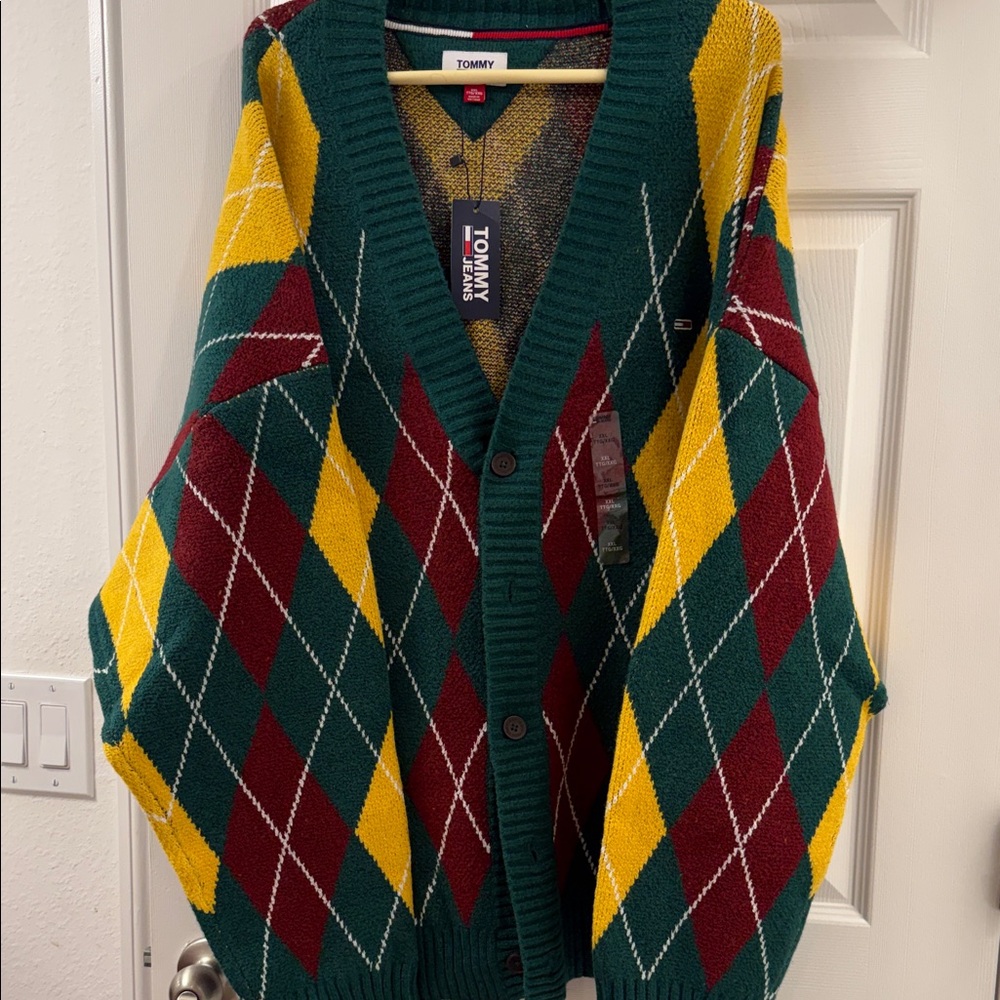 Tommy Hilfiger Men's Cardigan - Green, Yellow, Red Argyle